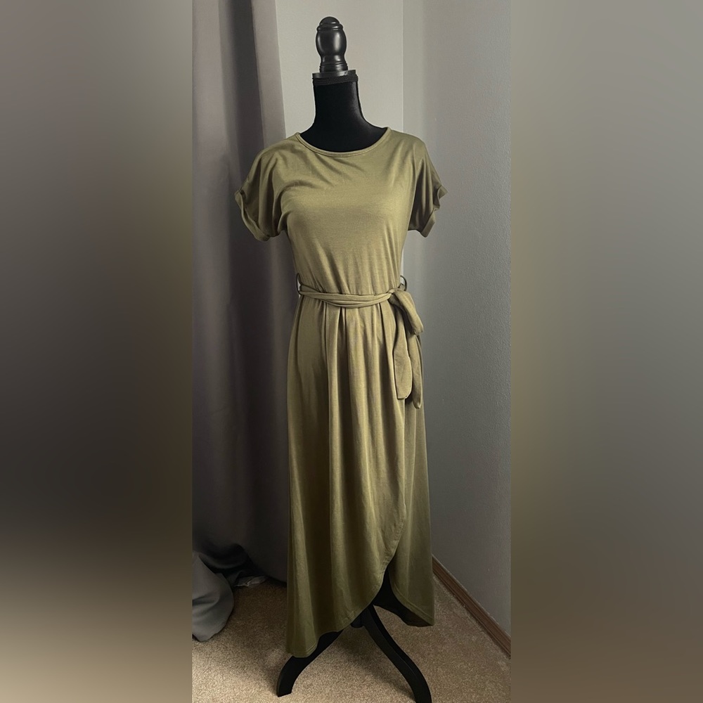 Olive green faux wrap midi dress Size XL